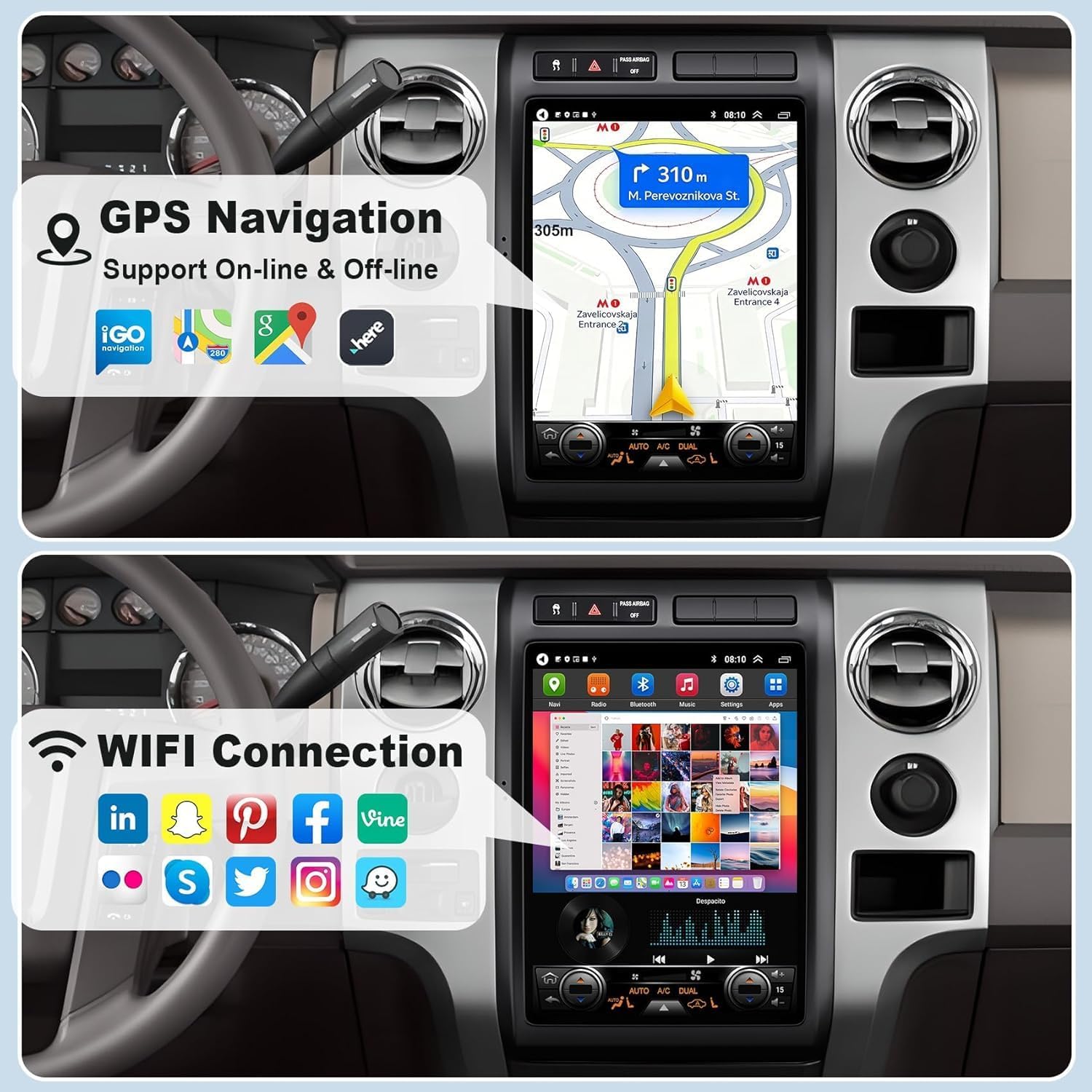 for Ford F150 2009 2010 2011 2012 Android 14 Car Stereo 8-core, 12.1 Inch IPS Touch Screen Car Radio with Wireless Carplay/Android Auto,GPS, WiFi, Bluetooth, FM, DVR