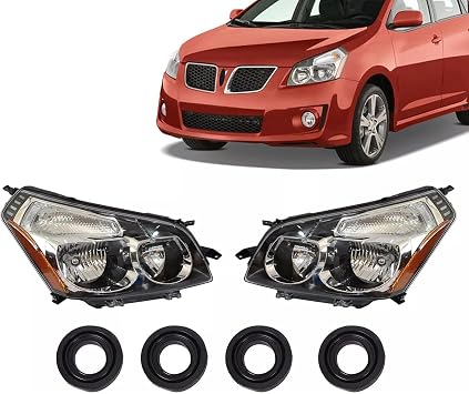 Halogen Headlights Assembly Set Compatible with 2009-2010 Pontiac Vibe Left Driver & Right Passenger Side 2PCS Headlamps W/O Bulbs Replacement for GM2502327 GM2503327 88975714 88975713