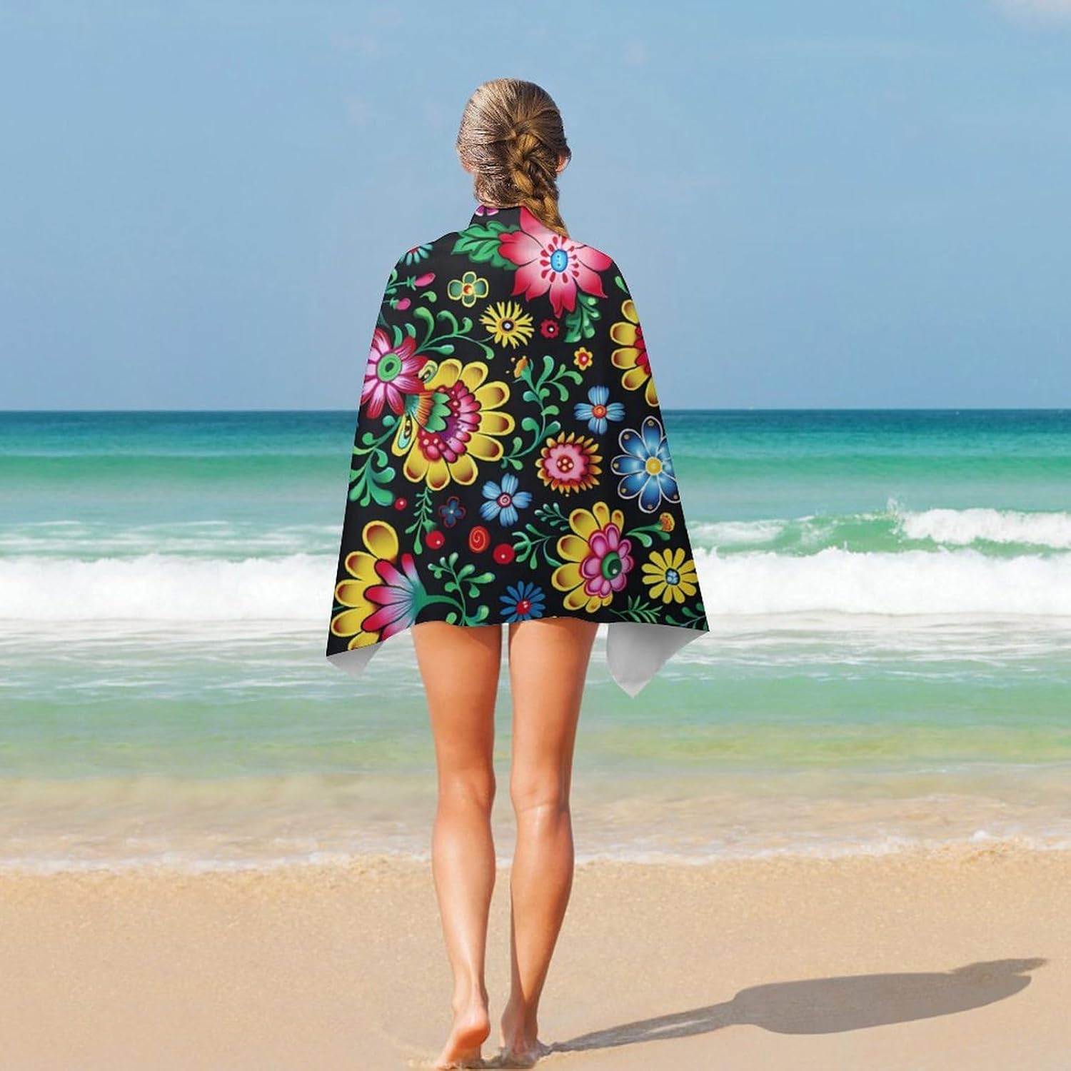 Polish Folk Art Floral Pattern Beach Towel Cute Bath Towel Swim Pool Gym Yoga Towels Large 130x80cm