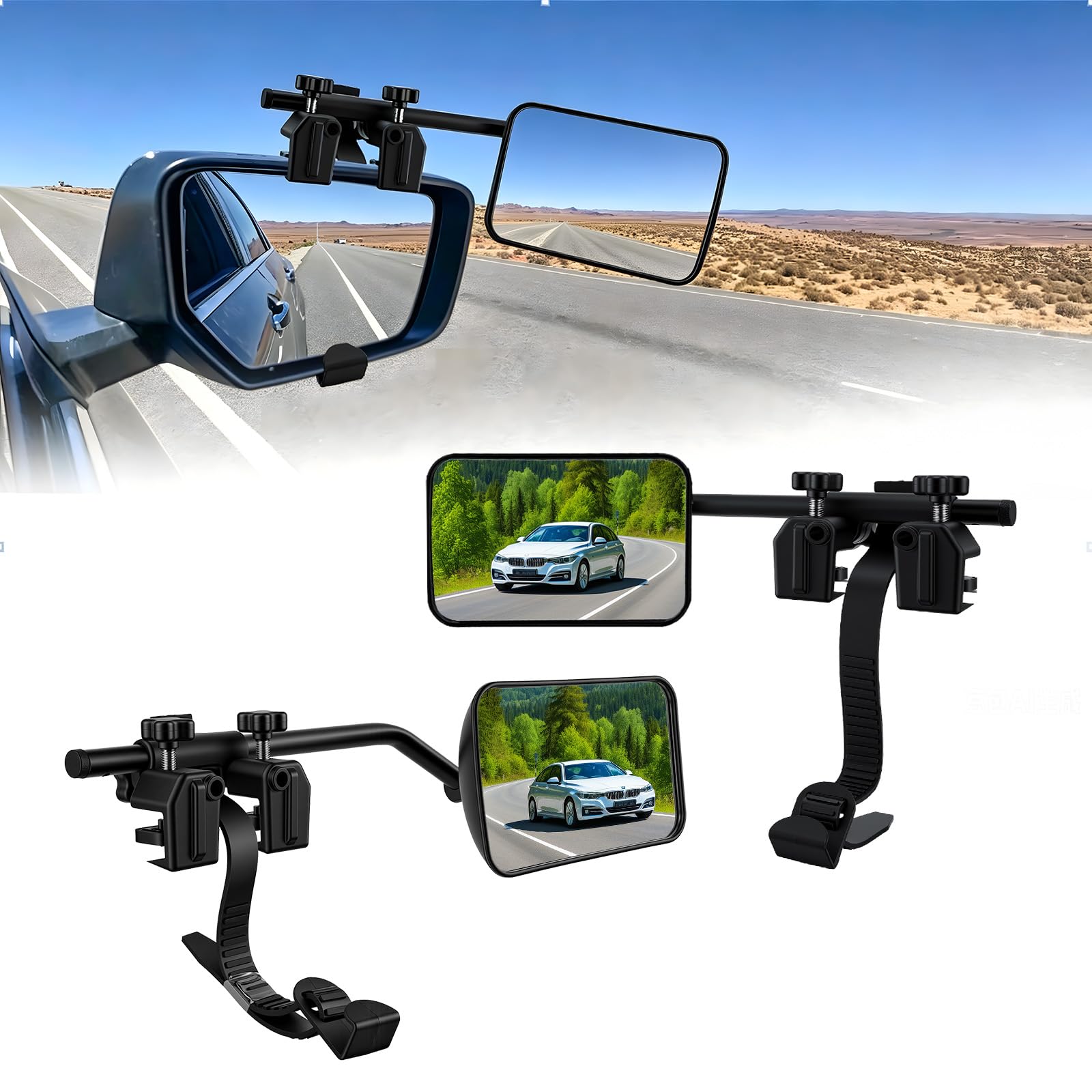 Espejo de caravana para coche, 2 unidades, con pinzas, giratorio 360 ° y plegable, estable y resistente a la lluvia, espejos para remolques para caravanas, caravanas