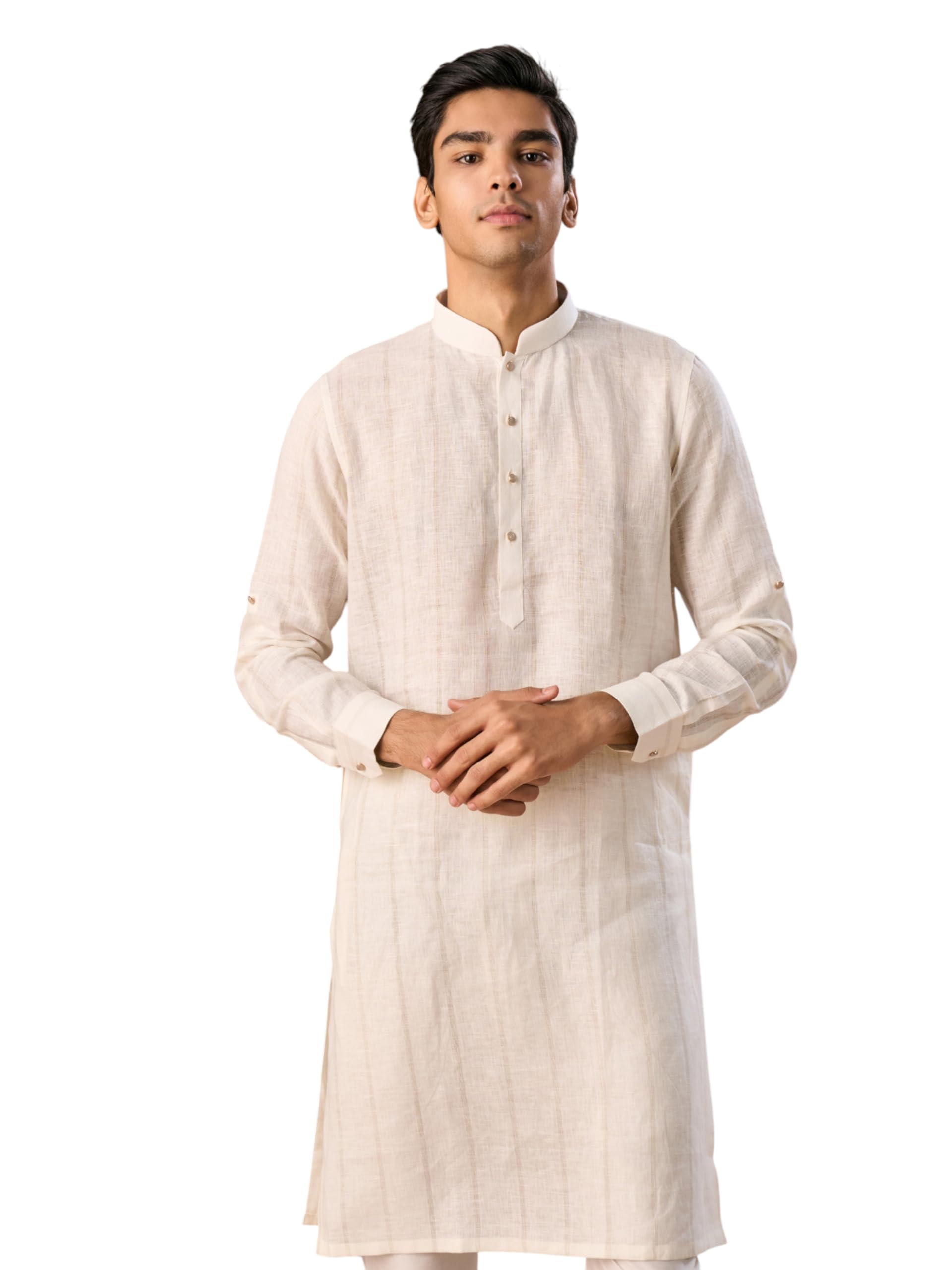 manyavar Men's Linen Striped Casual Regular Fit Kurta (1pc)-picture-19