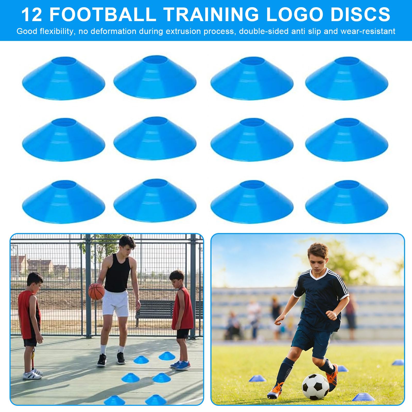 Set di accessori per allenamento da calcio, Slalom Poles 6 aste Slalom con scala di coordinazione 6 m, 12 cappelli, corda per saltare e paracadute, per allenamento di coordinazione, slalom, calcio