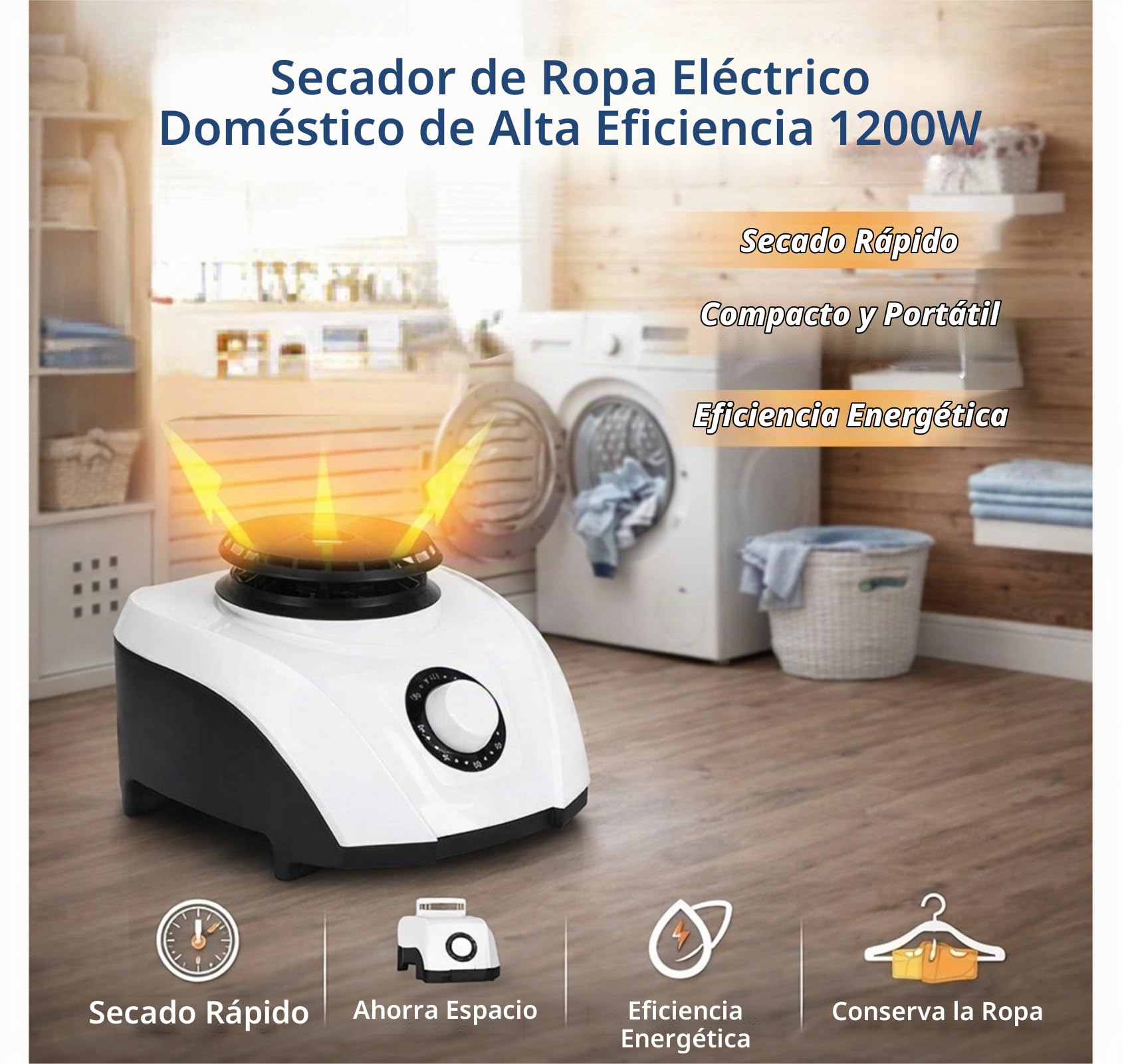 Secadora de Ropa Eléctrica de 1200 W, Secadora de Ropa Portátil con Calefacción PTC, Gran Salida de Aire, Protección contra Sobrecalentamiento para Zapatos, Uso Doméstico