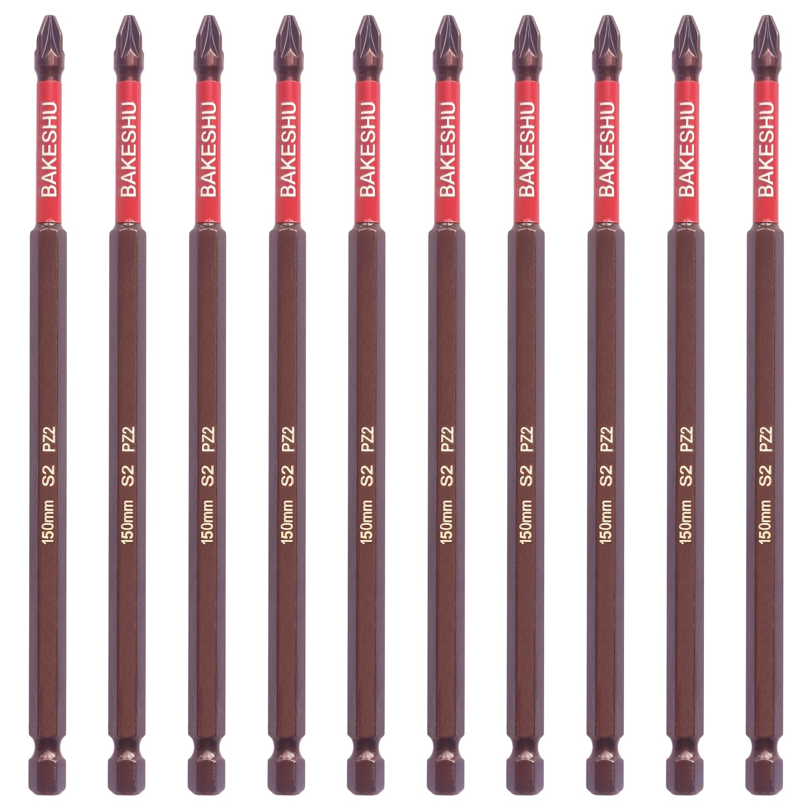 BAKESHU Pozidriv PZ2 Magnetic Impact Driver Bits, Heavy Duty Magnetic Screwdriver Bit Set,S2 Bits 150mm(10pcs) - Image 2