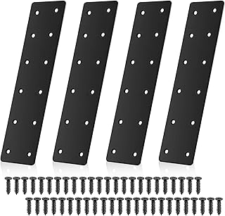 4 Stück Edelstahl Flachverbinder Schwarz, MetallverbinderFlacheisen Gelocht Verbindungsplatten Lochplatte Holzverbinder für Verbinder Holz Möbelreparaturn mit 48 Schrauben Möbel DIY Projekte