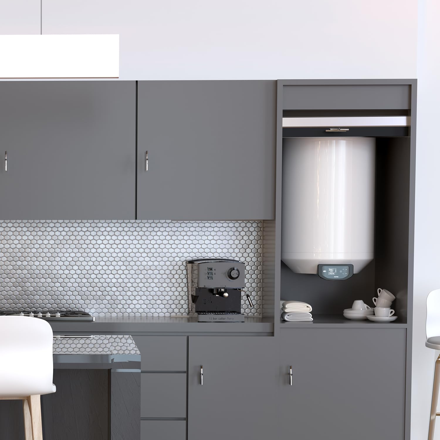 Rointe Coralia WiFi & IA - Termo Eléctrico 80 Litros Vertical, Calentador de Agua Eléctrico, Panel Táctil TFT, Bluetooth, Control Remoto App, Función Anti-Legionela, Medidor consumo, Alexa, Modo ECO