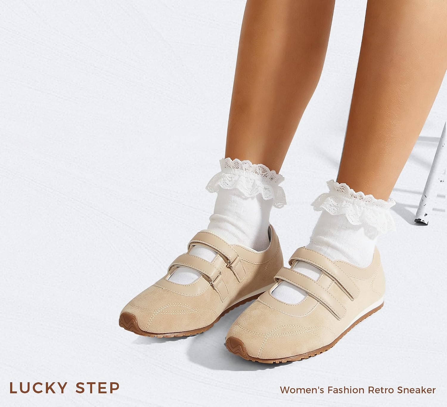 LUCKY STEP Women's Classic Mary Jane Flats Fashion Retro Sneakers Casual Thin Sole Hook and Loop Double Straps Lightweight Walking Shoes Slip On Footwear