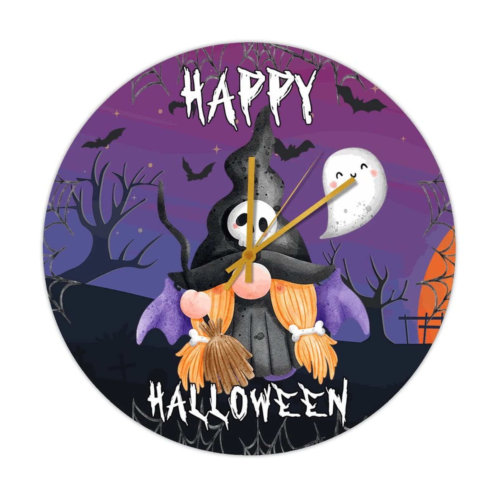 Horloge rustique Happy Halloween en bois avec mouvement à quartz durable pour intérieur
