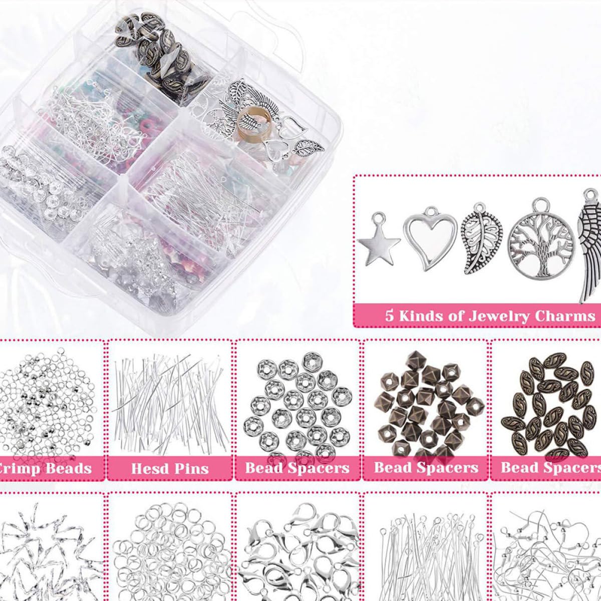 FOMIYES Schmuckherstellungsset mit Acrylperlen Zufällige Farbe 1186 Stück und 3-lagiger Kunststoffbox zum Einfachen Aufbewahren und Schmuckherstellung für Armband Basteln