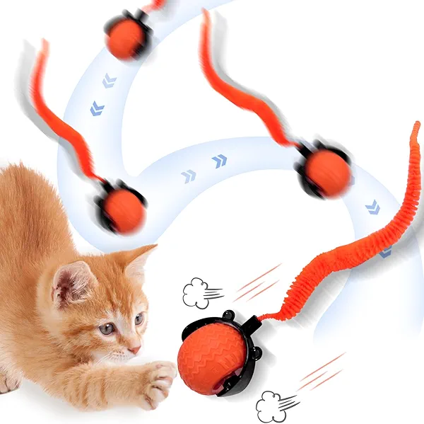 MERNEUO Interactive Cat Ball Toy, Upgraded Automatic Rolling Cat Ball with Tail 2.0 and Type C Cord, Touch Activated Moving Toy for Cats and Dogs (Orange)