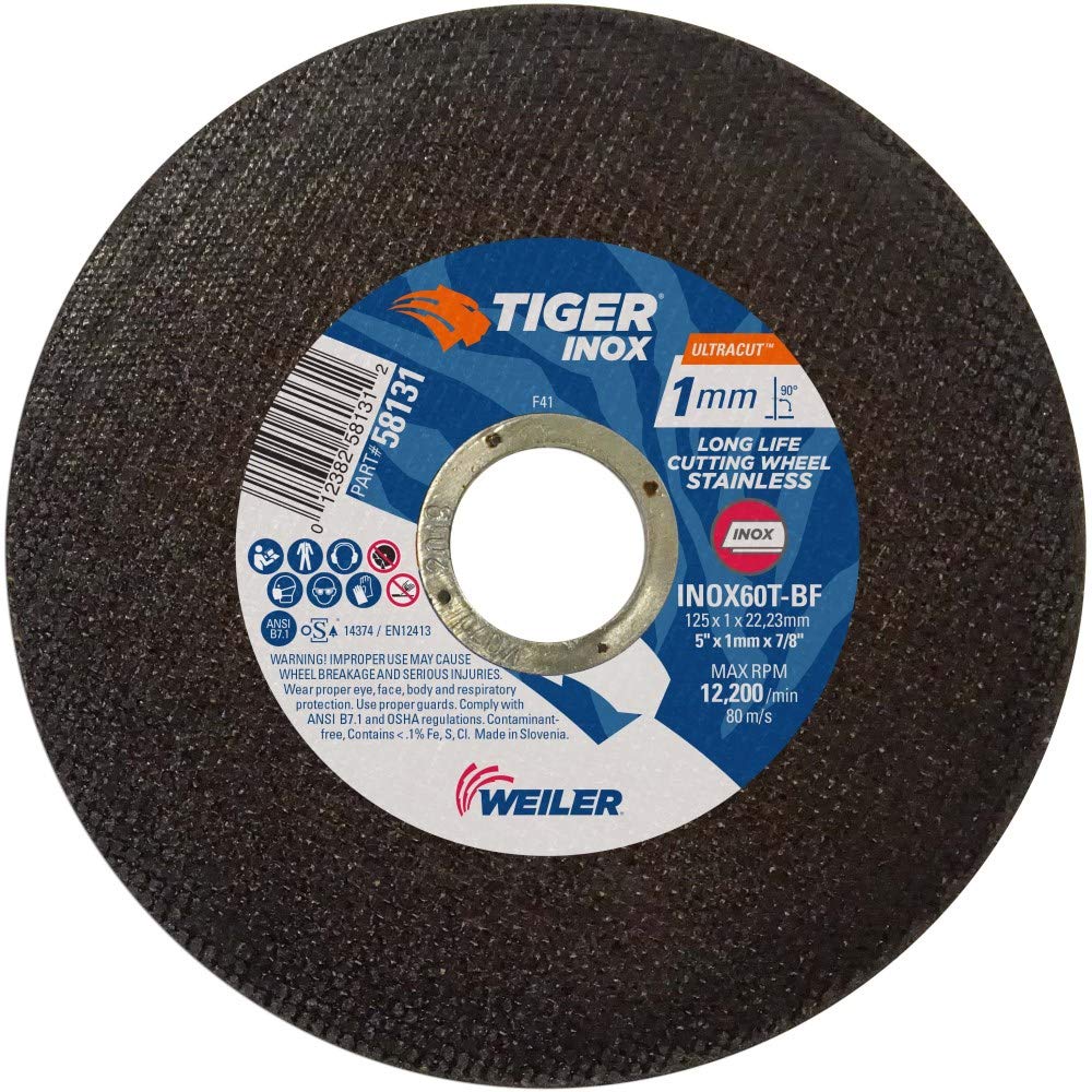 Weiler 58131 Tiger INOX UltraCut tipo 1 - Ruota da taglio sottile, INOX60T, diametro 12,7 cm, confezione da 50