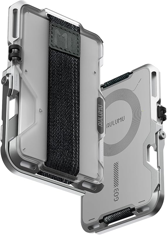 Aulumu G03 Transparently Magnetic Wallet Card Holder(Translucent White)+A01 Carbon Fibre Case with Apple Watch Ultra Band 49MM[Black] Stylish accessory