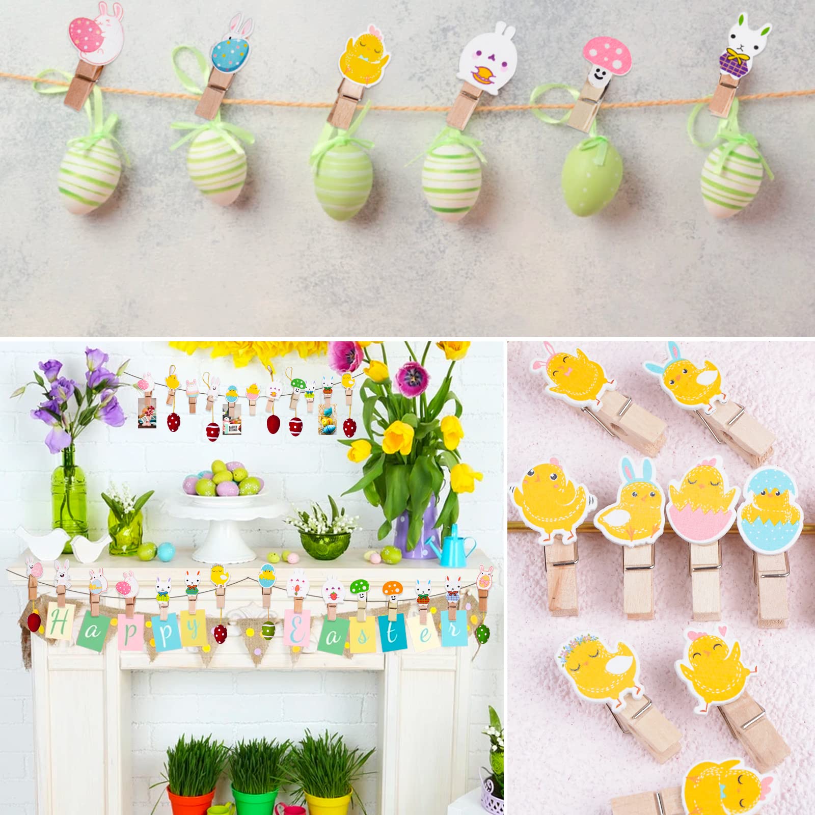 48 stuks haas mini houten fotoclips houten knijpers decoratie schattige houten wasknijpers mini kleine houten wasknijpers paashaas fotoklemmen voor feestjes, decoratie, geschenken, kleding, foto's