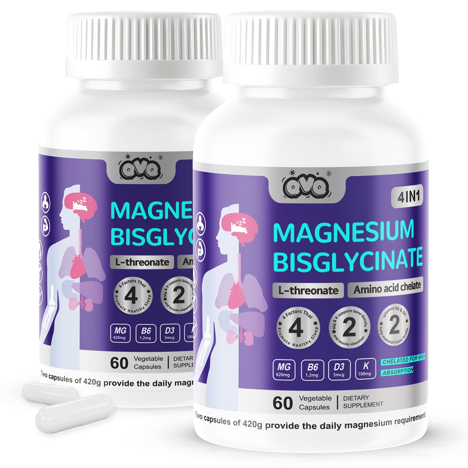 Magnesium Supplement 4-in-1 Magnesium Complex for Muscle Relaxation, Bones, Heart, Nerve, Sleep for Women & Men Magnesium Complex Supplement (120)