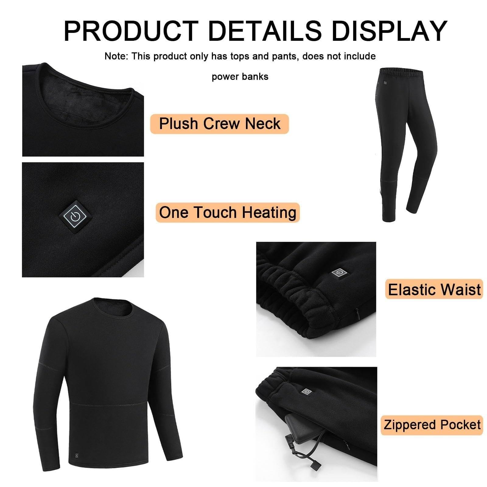 Conjunto De Ropa Interior Térmica para Hombre, 28 Zonas De Calentamiento, 3 Configuraciones De Temperatura (30-55 °C), Ropa Térmica Lavable De Cuerpo Entero para Invierno. Black-5XL