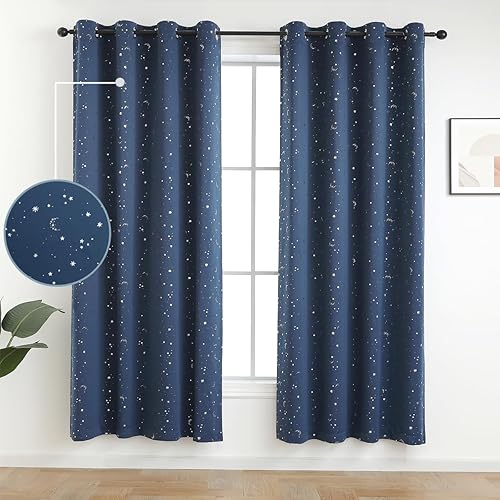 Vista 120 de Mangata Casa - Cortinas opacas para dormitorio, 2 paneles, cortinas térmicas para ventana, para sala de estar, cortinas que oscurecen. Azul marino