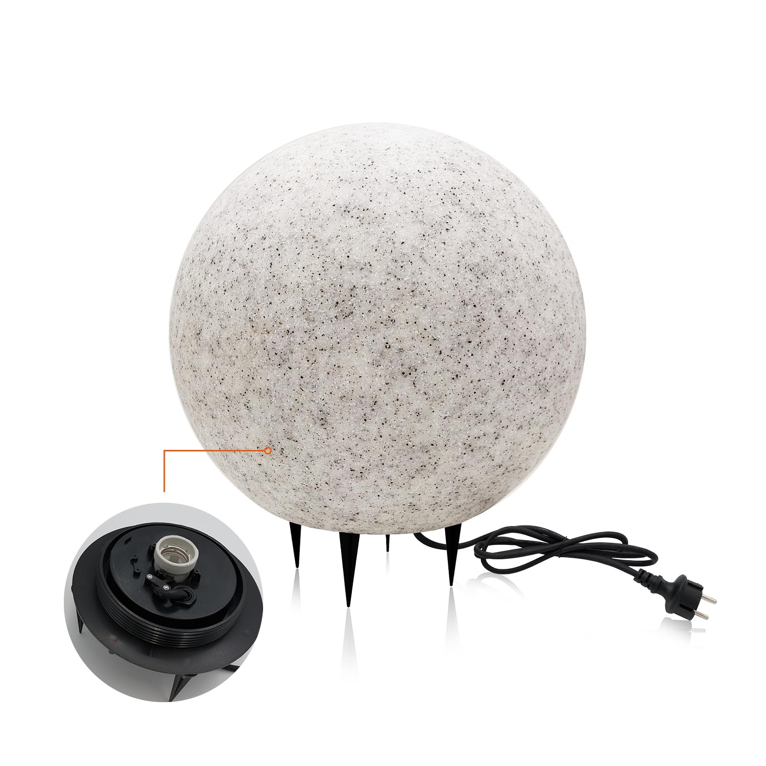 Stein Kugelleuchten Außen Wasserdicht und Winterfest IP65 Gartenlampe Aussen, IP65 Kabel 2m Garten Deko, Gartenleuchten mit Strom (Satz mit 3 Bällen)