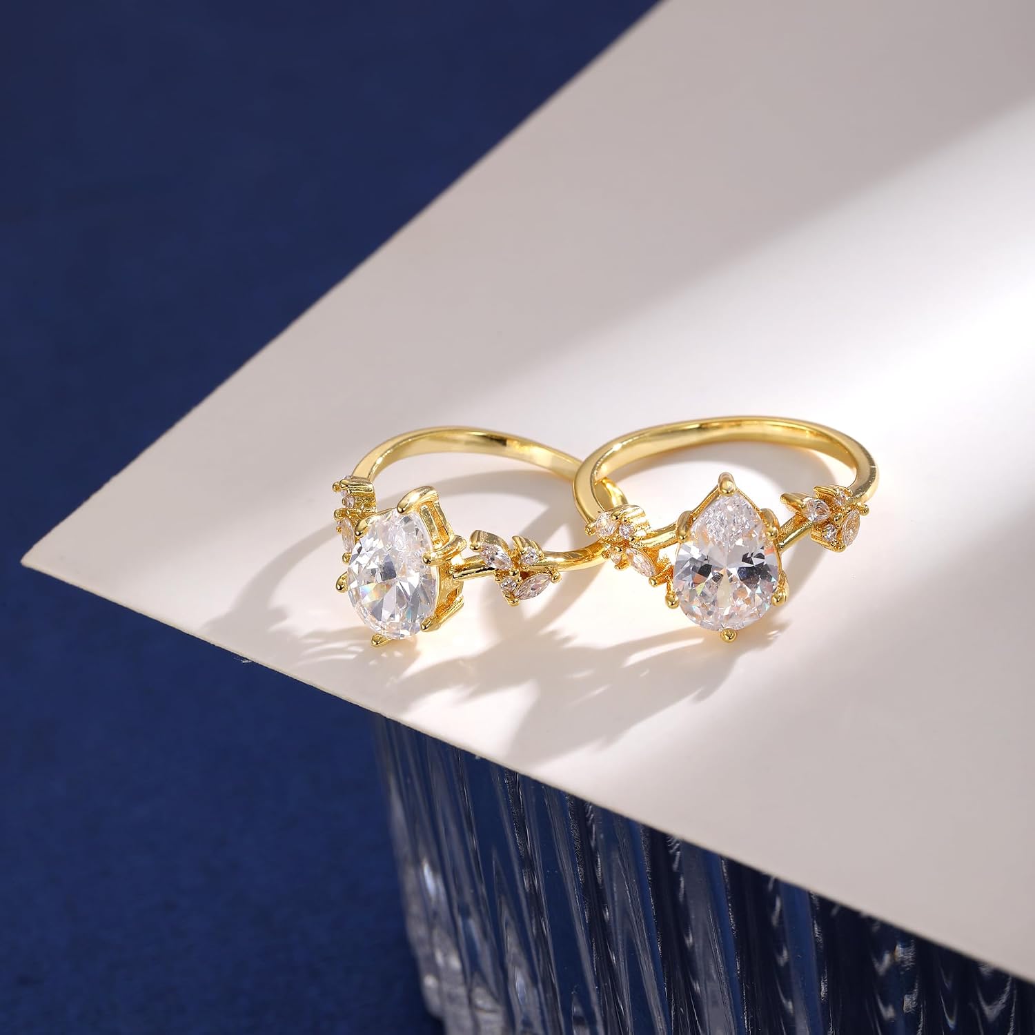 2CT Pear Shaped Engagement Ring 18K Gold Plated Teardrop Cubic Zirconia Wedding Bands Promise Rings for Her Size 5-10