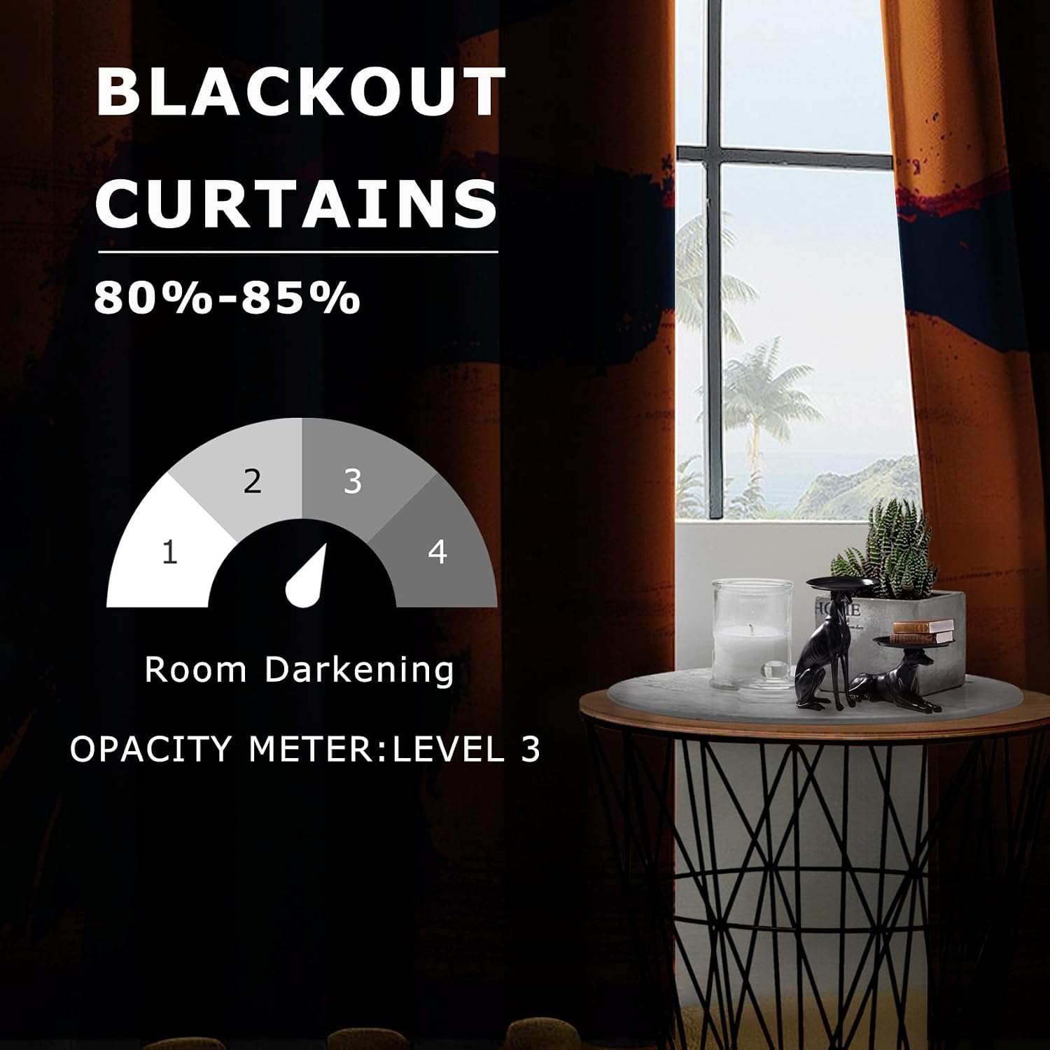 Cowboy Curtains 63 Inch Length - Western Sunset Wild West Burnt Orange Patterned Blackout Curtains for Living Room Bedroom, Room Darkening Grommet Drapes Window Treatments, 2 Panel Set
