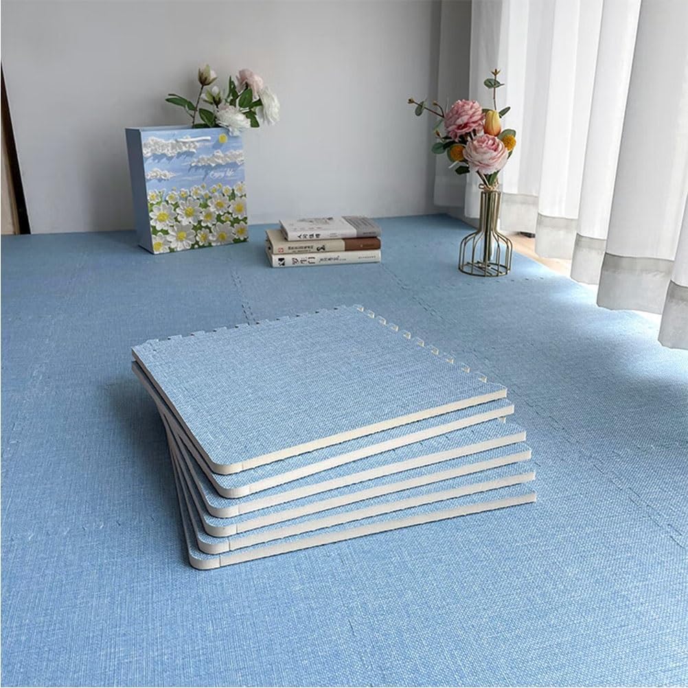12 X 12 X 0.4 Inch Foam Play Mats with Border, Tiled Puzzle Foam Mats for Children Kids Bedroom Playroom, Soft Linen Fabric Interlocking Carpet(Blue,36PCS)