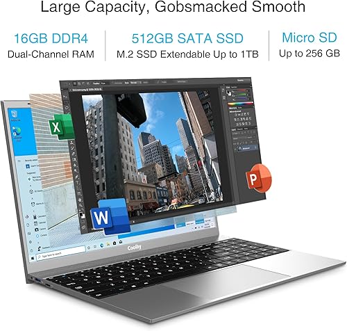 Miniatura 4 de Computadora portátil con Windows 11 2024, pantalla IPS de 15.6 pulgadas, 1920 x 1080, Coolby 16 GB DDR4 RAM / 512 GB SSD, computadora portátil con