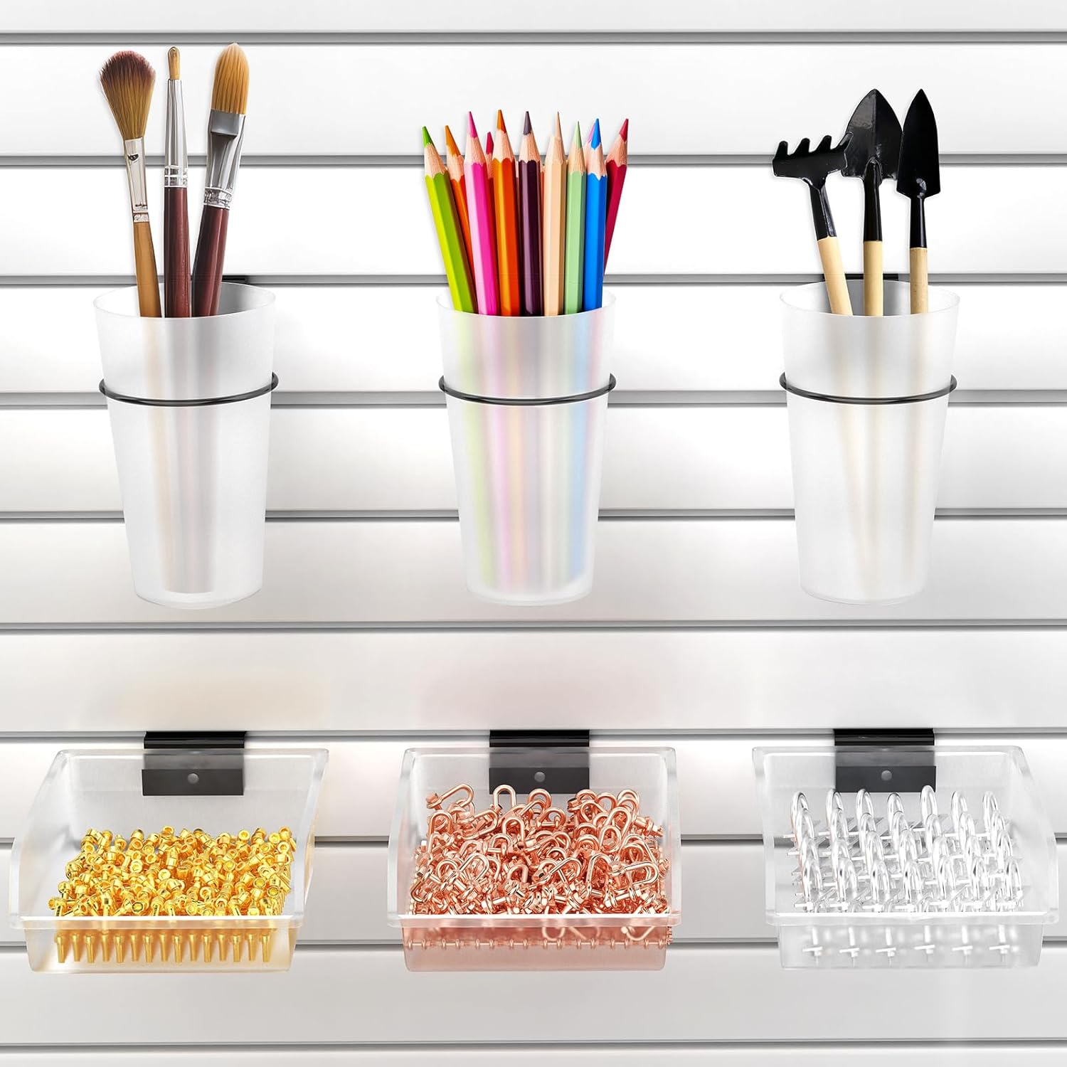 BeapTcely Slatwall Cups Slatwall Bins Set, Slatwall Wall Organizer with Hooks and