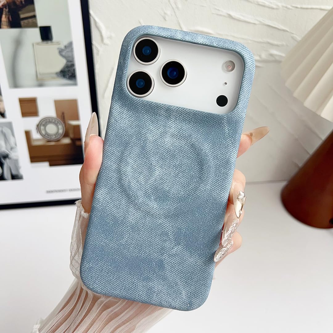 Etui magnetyczne z jeansu, odporne na wstrząsy, chłodzące, bezramkowe, do iPhone'a 17 Pro, jasnoniebieskie