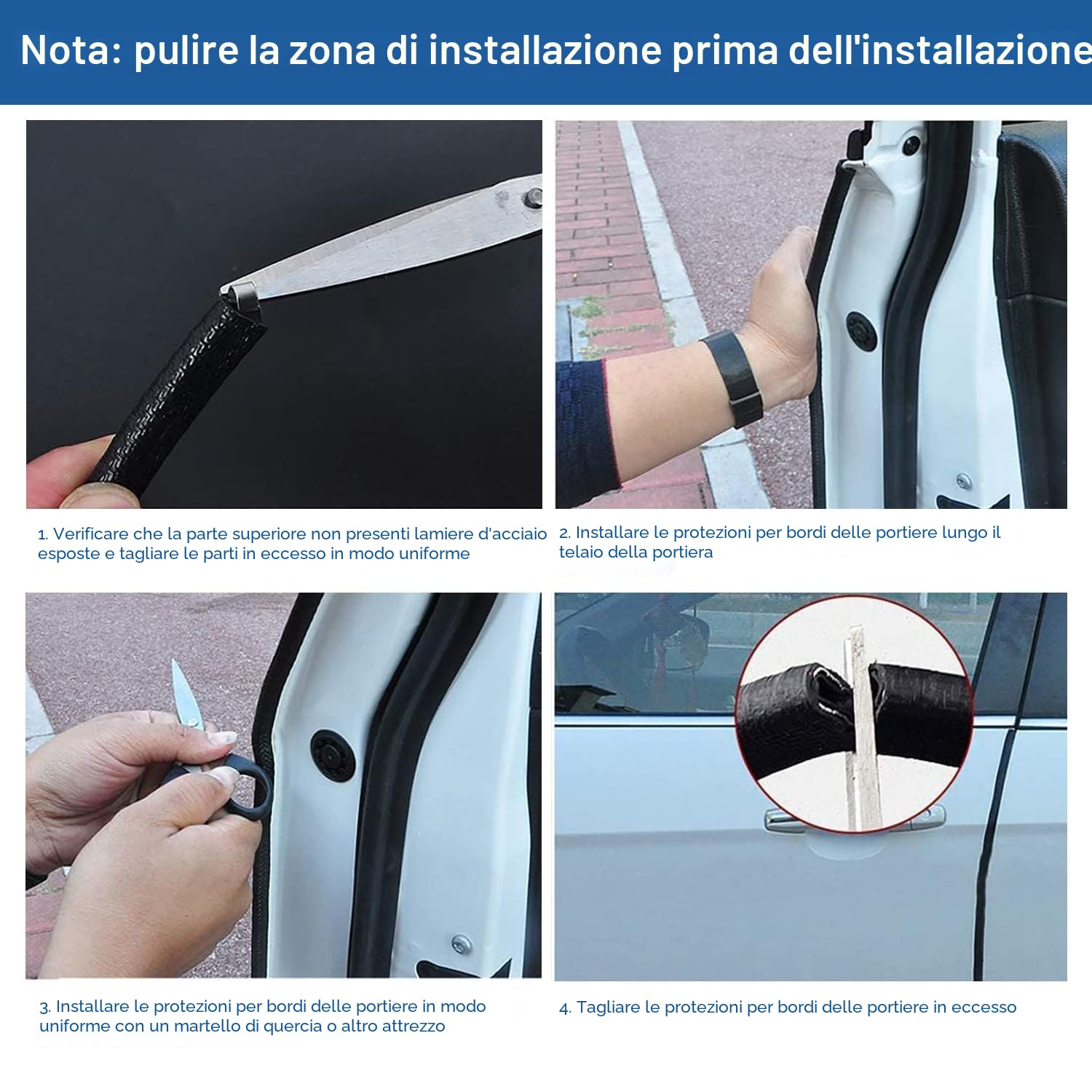 Protezione porta auto a forma di U protezione per porta auto in gomma anti-collisione proteggere per la maggior parte delle auto 4M nero