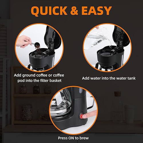 Miniatura 5 de COWSAR Cafetera, pequeñas cafeteras comerciales de 5 tazas, mini cafetera de goteo con jarra de vidrio fácil de limpiar, antigoteo con cesta de