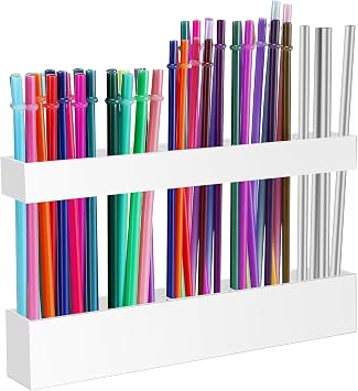Malldii 9.5" Large Acrylic Straw Holder for Cabinet Door - Reusable Tumbler Straw Organizer Storage, Small Kitchen Accessories Container, Ultra Sticky Cupboard Door Mounted White
