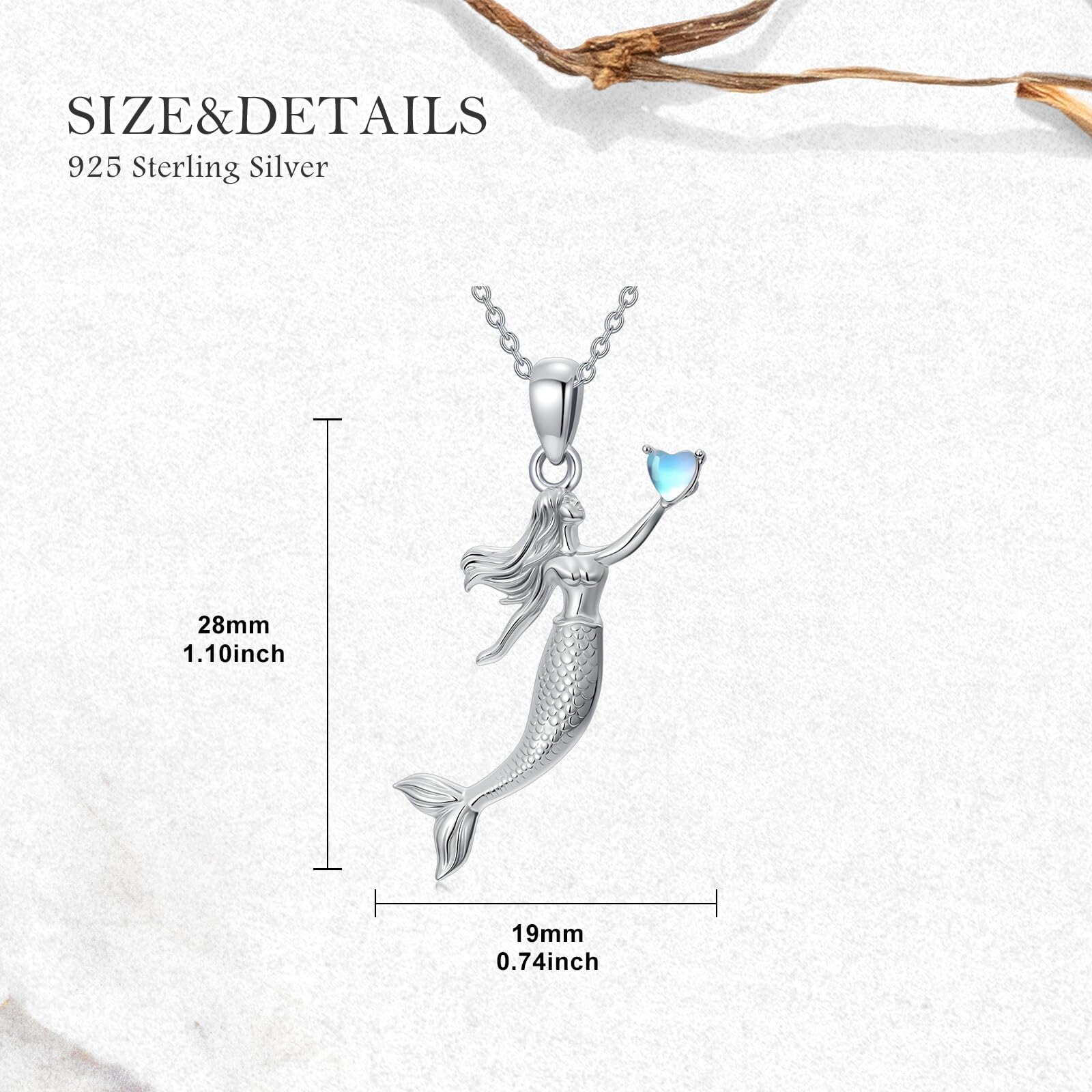 Meerjungfrau-Halskette 925er Sterlingsilber Mondstein Meerjungfrau-Anhänger Schmuck Geschenke für Frauen