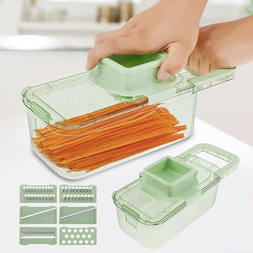 Rallador multifuncional con 6 herramientas de corte, picador de verduras eficiente con contenedor, cortador de alimentos útil, cortador versátil