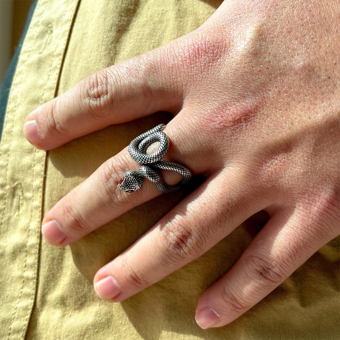 Retro Silver Snake Ring,S925 Sterling Silver Cool Punk Gothic Biker Cocktail Party Spiral Twisted Wrap Snake Ring Jewelry for Women Men