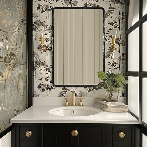 Miniatura 5 de ANDY STAR Espejo de baño negro forjado a mano para pared, 24 x 36 pulgadas, marco de metal sólido vintage, espejo de tocador de baño, espejo de