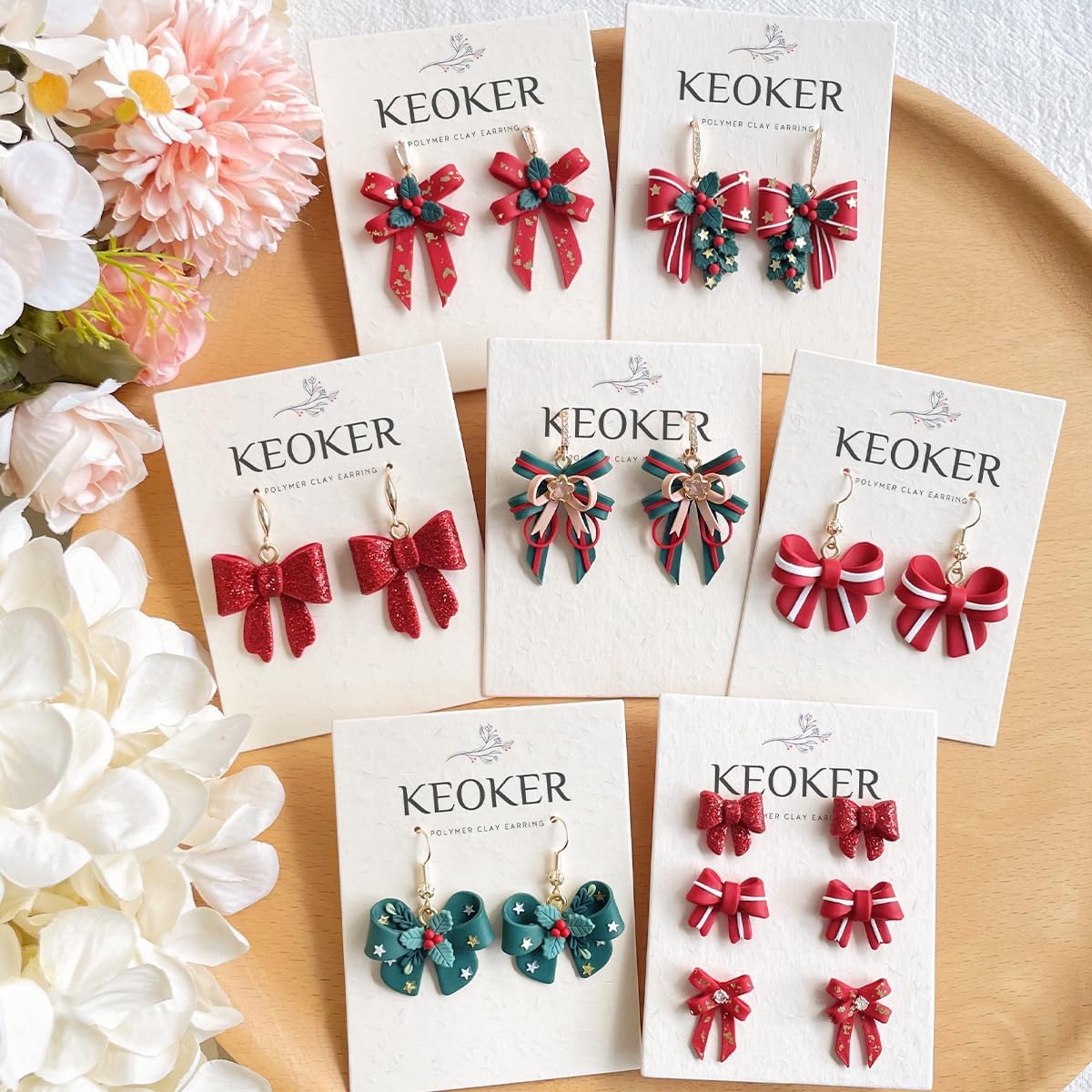 KEOKER Bow Clay Cutters, Christmas Polymer Clay Cutters, 6 Shapes Ribbon Clay Cutter for Polymer Clay Jewelry