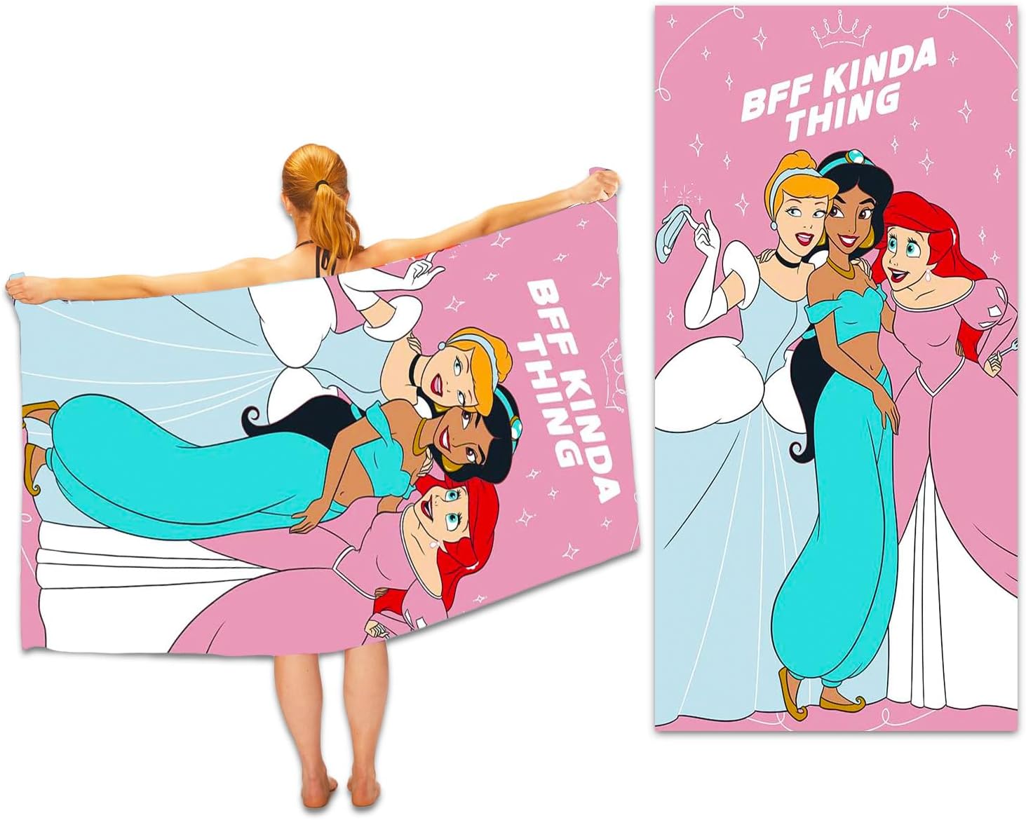 Disney Princess Beach Towel Set - Bundle of 40x72 Microfiber Towel of Ariel, Cinderella, Jasmine Plus Stickers, More | Pool Kit for Kids and Adults