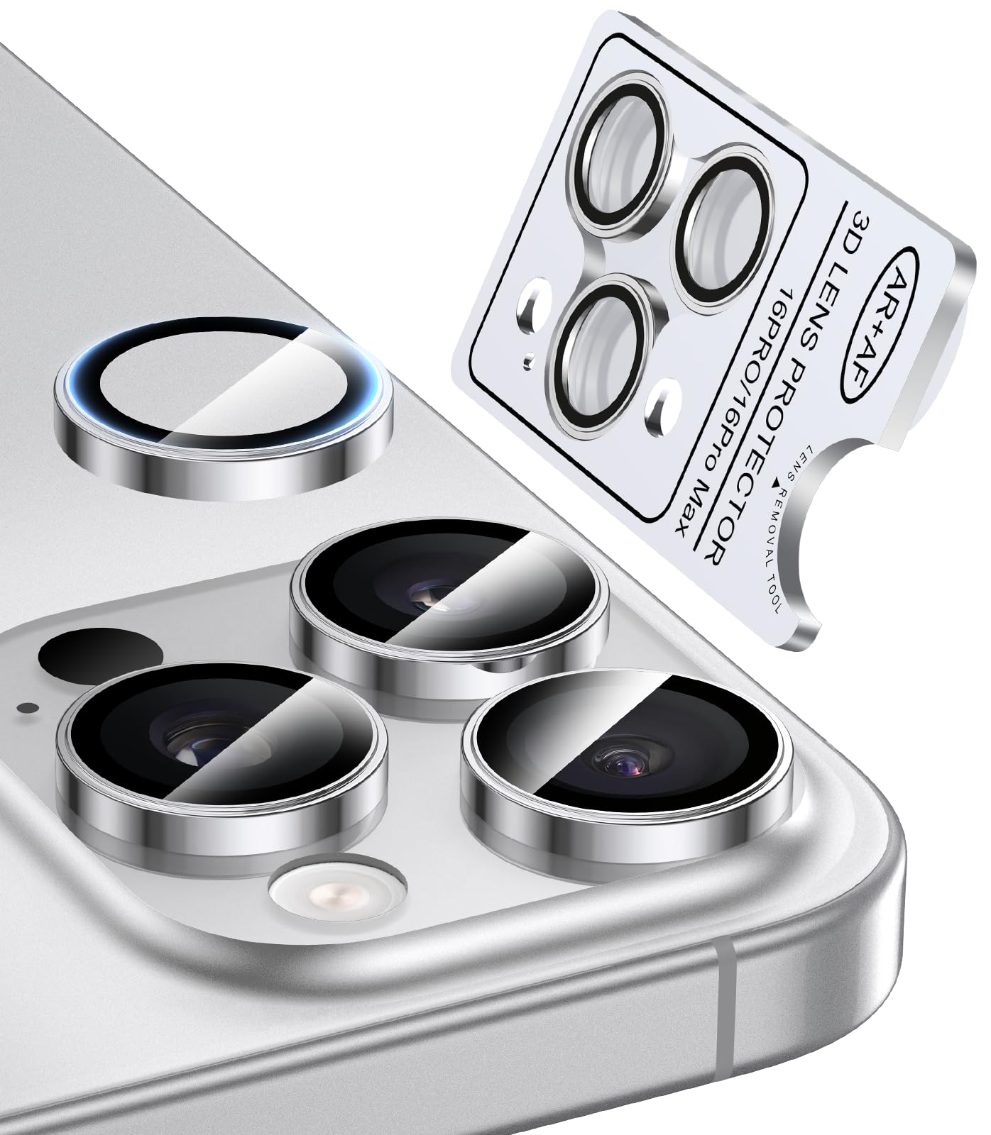 Bstozalle 2 Pack Military Grade 9H+ Glass for iPhone 16 Pro Max/16 Pro Camera Lens Protector [1:1 Invisible Fit & Ultra Clarity] Camera Protector 16 Pro Max/16 Pro Tempered Glass, White Titanium