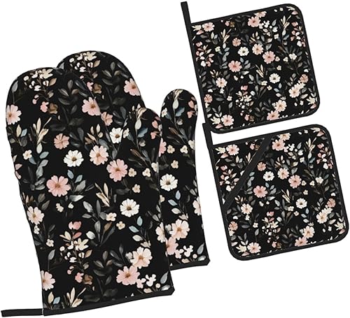 Miniatura 19 de Manoplas de horno y soportes para ollas, arte de mármol blanco y dorado, juego de 4 guantes de cocina resistentes al calor, antideslizantes