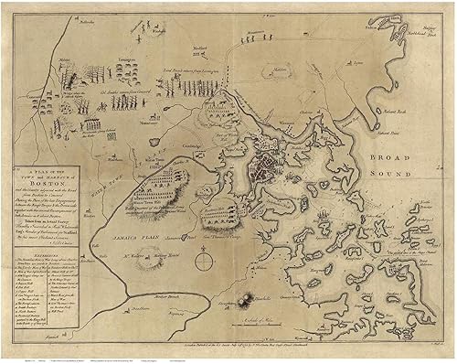 Boston 1775 Mapa militar por De Costa - Massachusetts - Reimpresión