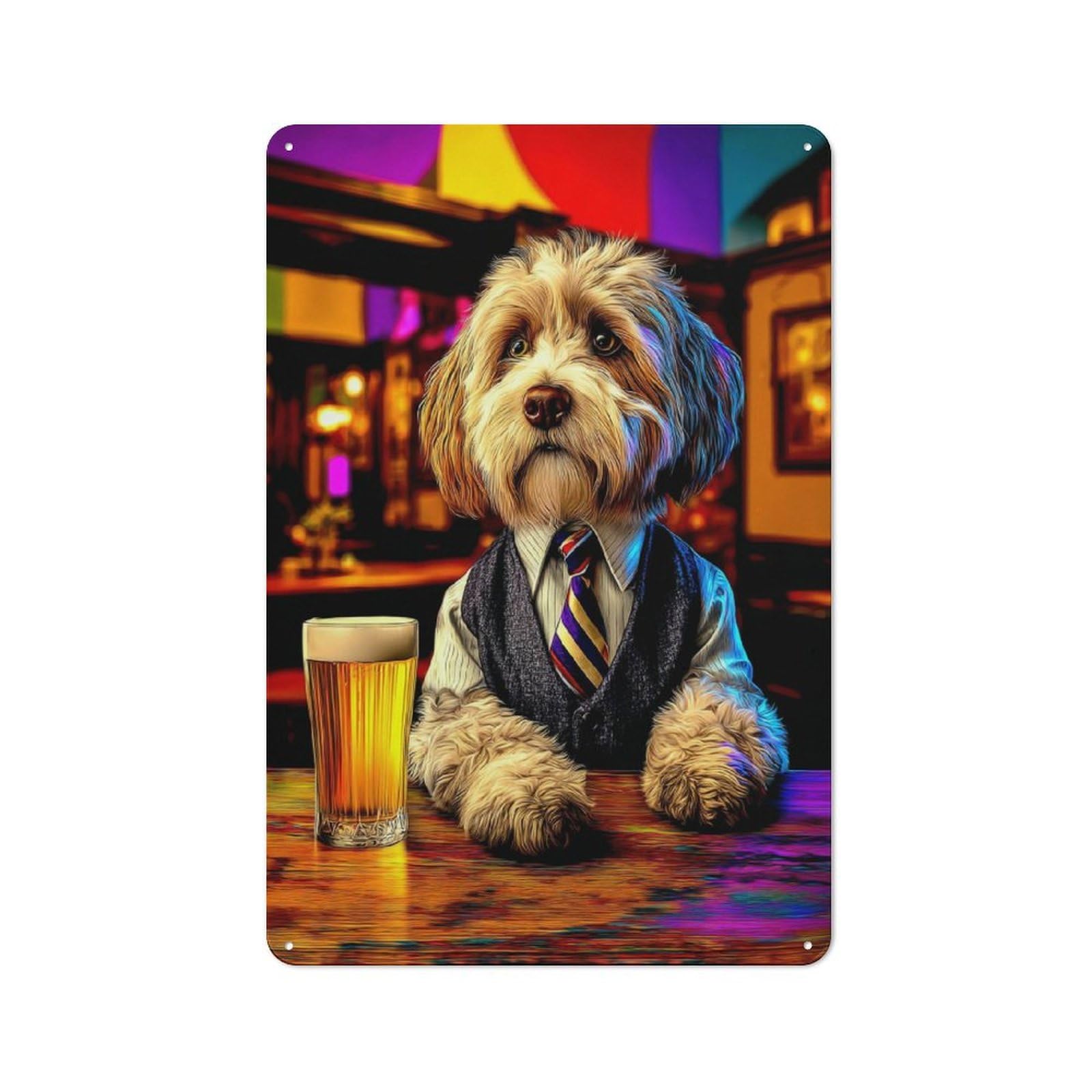 Junmoney Dog In Suit Enjoying A Beer Vintage Metal Plaque 30X20cm For Café Or Restaurant, A Decorative Gift For A Newly Furnished Café And Restaurant