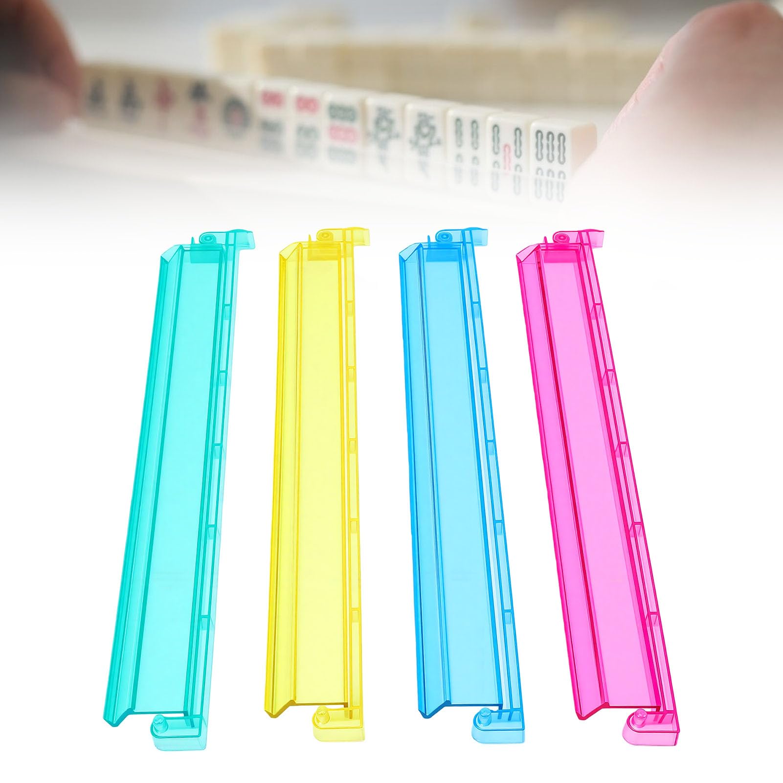 4 Pièces Support de Tuiles de Mahjong de 18 Pouces avec Poussoir pour