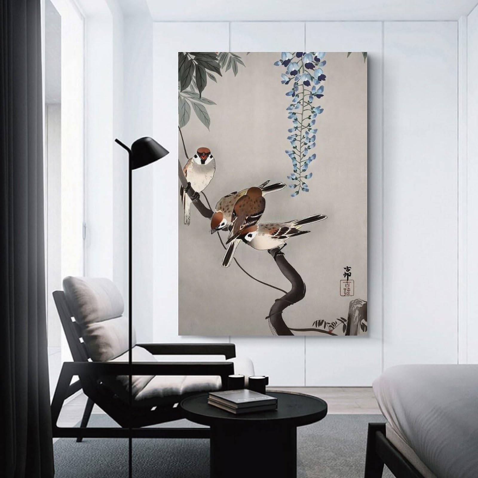 Junmoney Unframe-Style-7 Ring Sparrows At Wisteria Wall Decor Canvas Print, 20X30inch(50X75cm), For Living Room, Lounge Or Sitting Room, Easy Decor For Gallery Walls