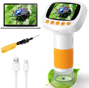 Pocket Kids Microscope for Over 3 Years Old, 1000X Handheld Microscope for Kids w/2IPS Digital, Photo Video Mini Portable Microscopes, Science Edu Digiscope,Christmas Birthday Gifts for Kids