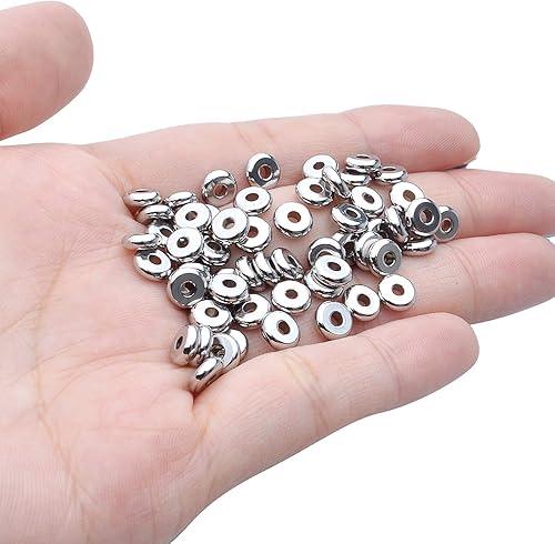 Miniatura 7 de 100 cuentas espaciadoras de disco plano de 0.236 pulgadas de acero inoxidable, redondas, espaciadores de cuentas sueltas, dijes espaciadores de