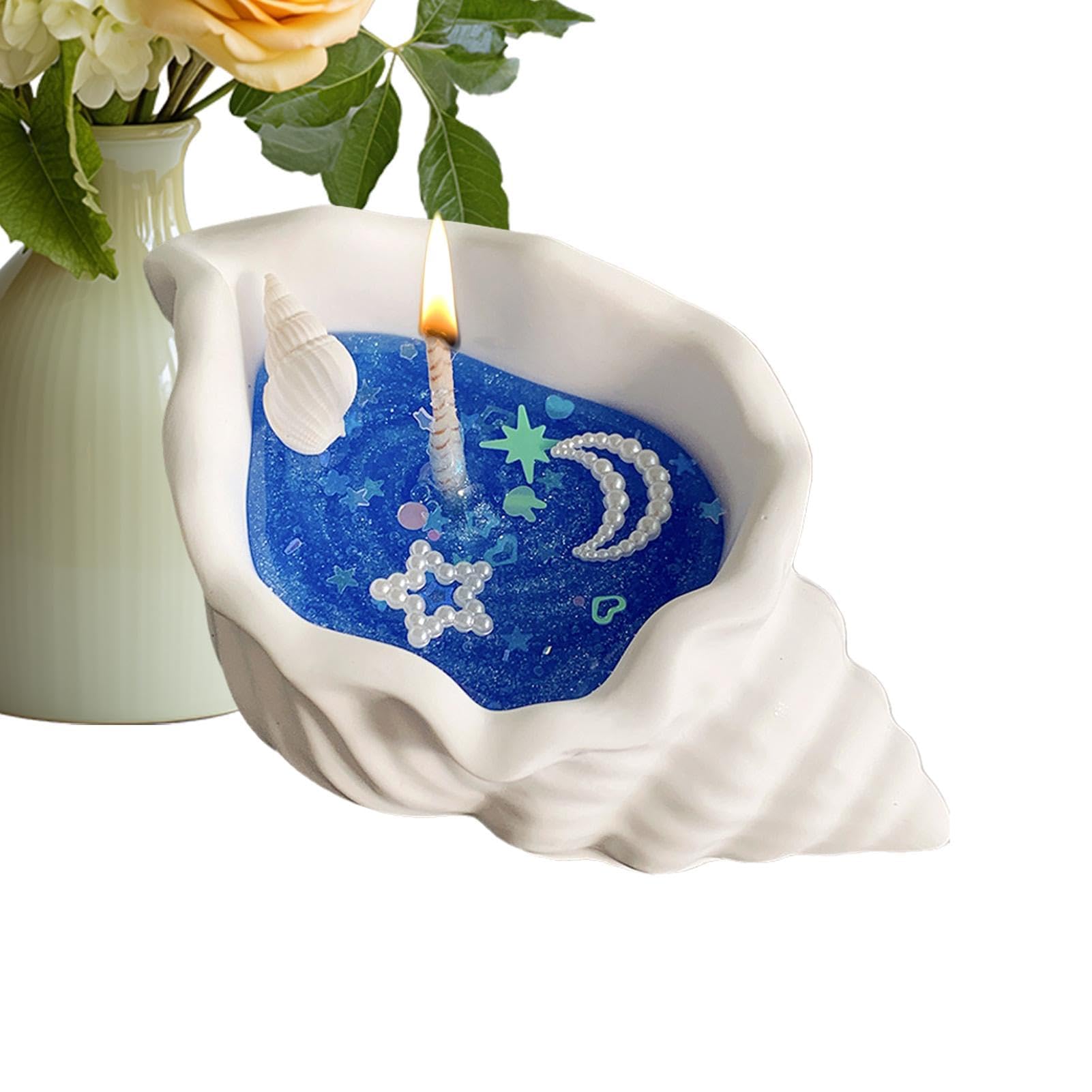 Shell-Shaped Scented Candles, Seashell Soy Wax Candles, Scented - for Stress Relief(Darkblue)