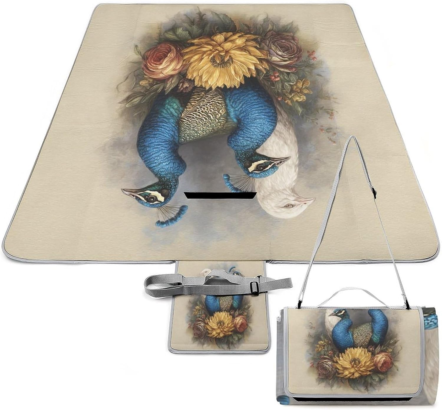 Abstract Beach Picnic Blanket Cool Boys Blue Green Burning Paint Style for Outdoor Beach Hiking Camping on Grass Waterproof Sandproof 58.3x58.3 Inch
