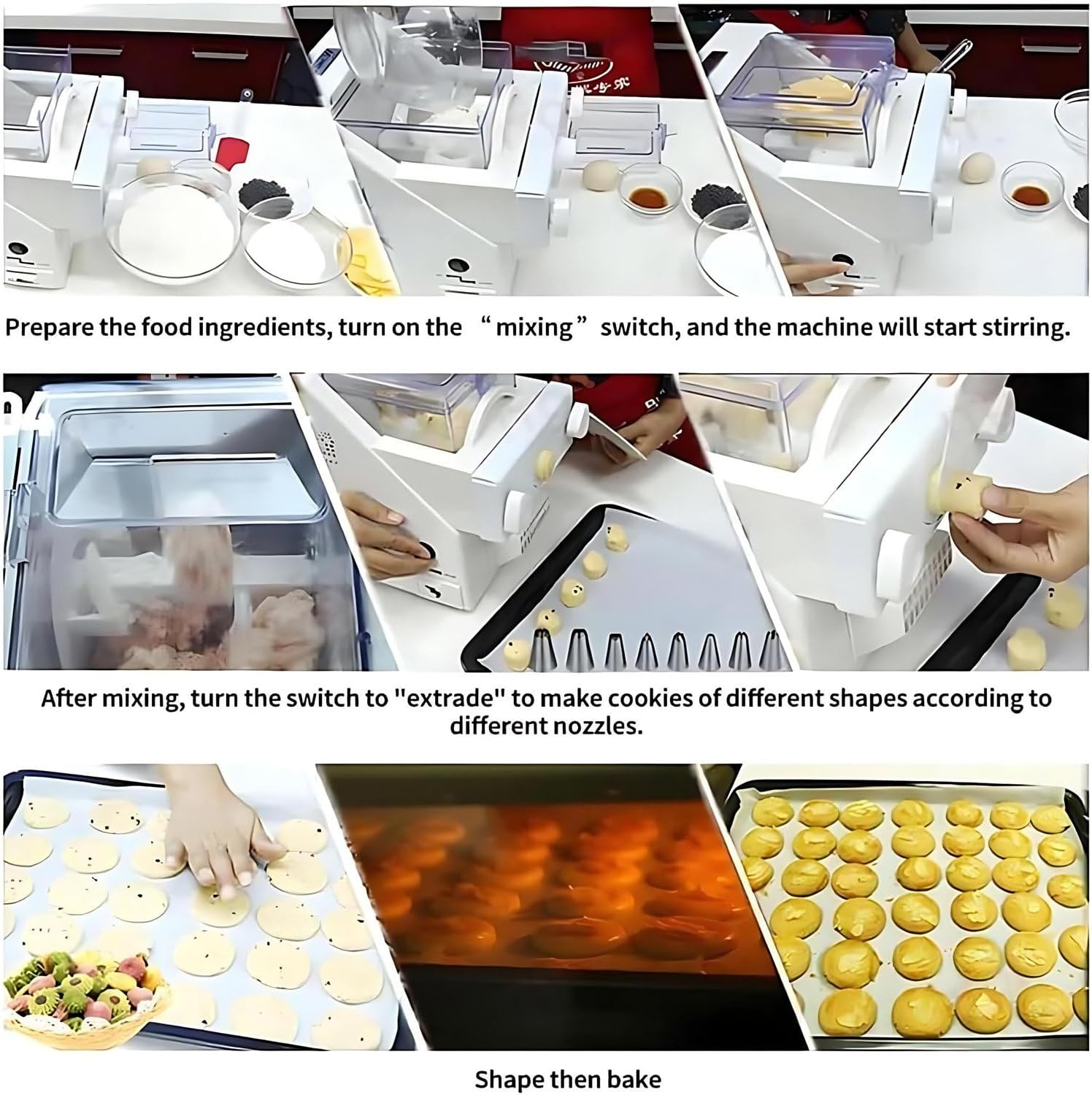 Electric Cookie Press Biscuit Maker,Automatic Cookies Making Machine,50-60rpm/min Speed 180W Electric Baking Biscuit Maker w/8 Replaceable Nozzles & 6 Cookie