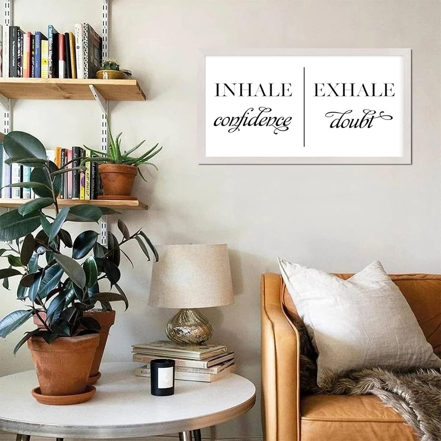 Bible Verse 12x22in Wooden Wall Plaque Inspirational Quotes Home Theme Inhale Confidence Exhale Doubt White Frame Wooden Plaque for Cottage Front Door Farmhouse Porch Cafe Bar Wall Decor