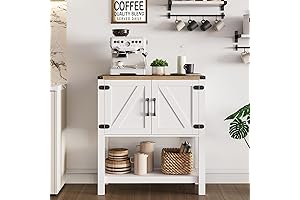 Rustic Farmhouse Coffee Stand Station Table with Storage Cabinet