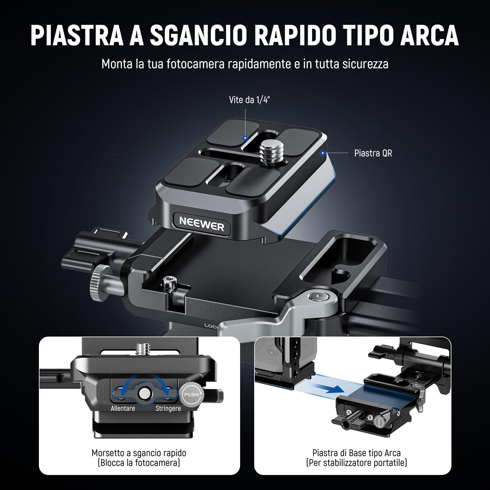 NEEWER PS015 PRO V Mount Battery Plate con Piastra a Sgancio Rapido Tipo Arca e Panno Pulizia, Adattatore V Lock Pieghevole per NEEWER PS099E Compatibile con DJI RS4 RS3 Gimbal Camera Cage Video Rig